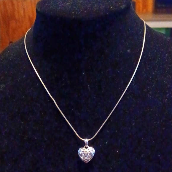 Sterling SilverWomans Heart Double Sided Necklace On Serpentine Chain